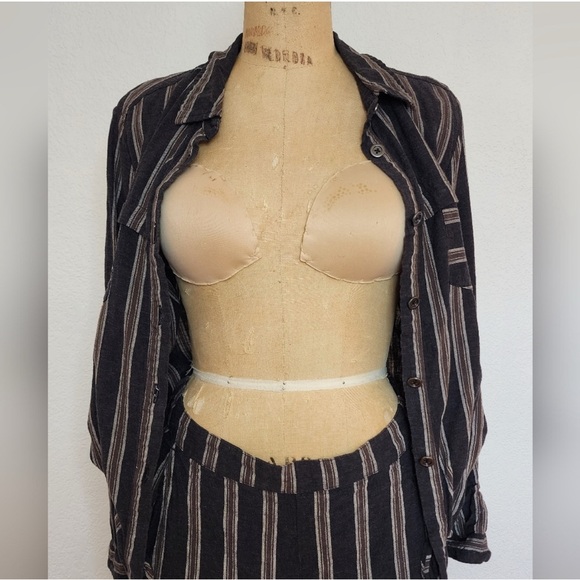 Free People Gray Brown Striped Sensual Wrapped Jumpsuit - Picture 8 of 9